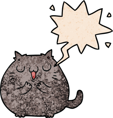 Bir insan tarafından çizilmiş eski moda konuşma baloncuklu mutlu çizgi film kedisi.