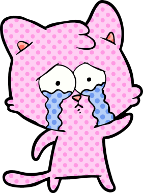 Bir insan tarafından çizilmiş ağlayan çizgi film kedisi.