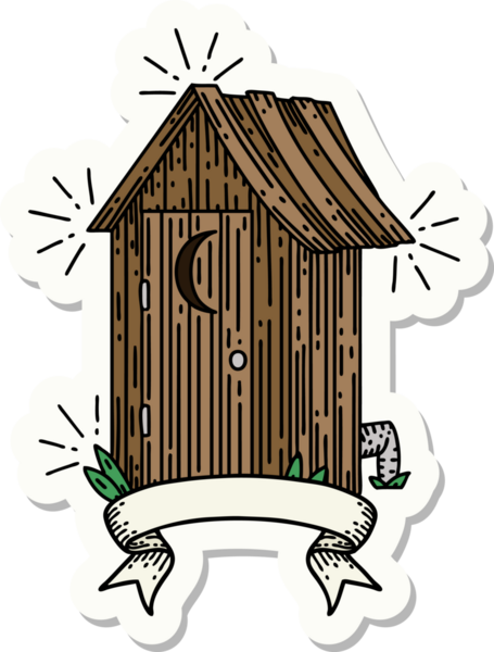 Bir insan tarafından çizilmiş dövme stili açık hava tuvaleti çıkartması.