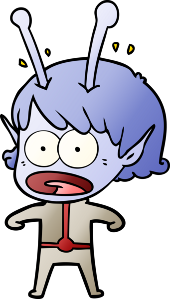 Karikatür, bir insan tarafından çizilen uzaylı kızı şok etti.