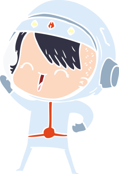 Bir insan tarafından çizilmiş mutlu düz renkli çizgi film kızı.