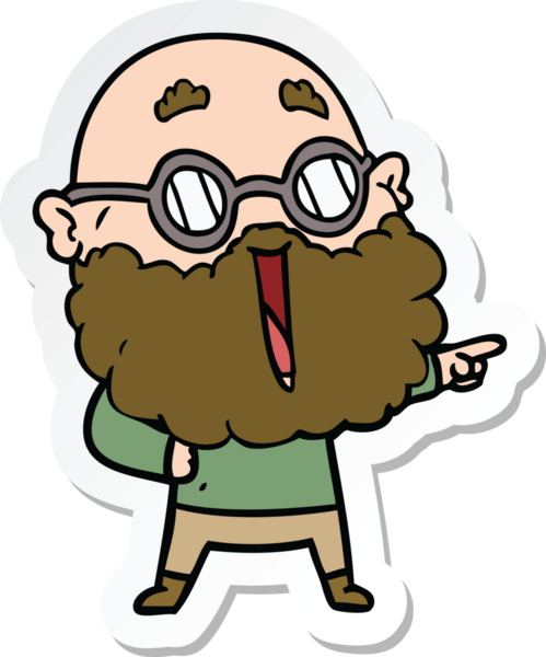 Bir insan tarafından çizilmiş sakallı neşeli bir adamın çıkartması.