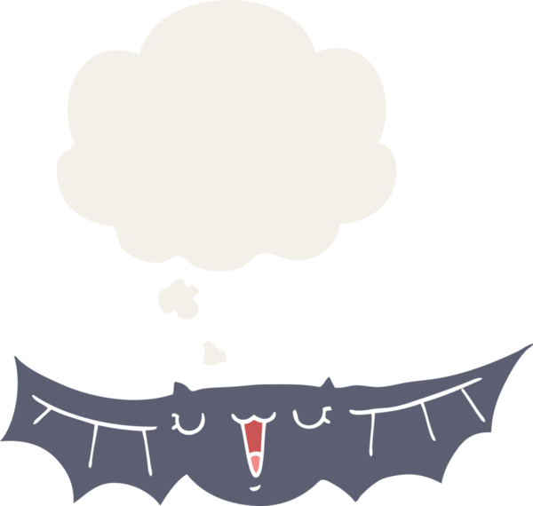 Düşünce baloncuklu karikatür yarasası insan tarafından çizilmiş.