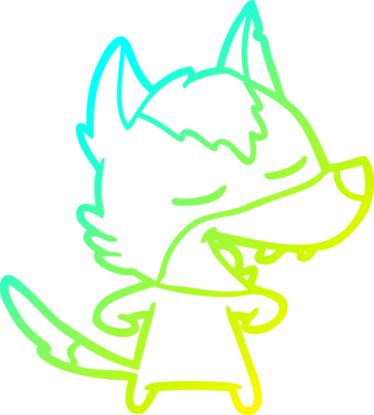 Bir insan tarafından çizilmiş gülen bir kurdun soğuk çizgi çizimi.