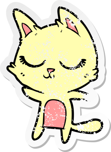 Bir insan tarafından çizilmiş sakin bir çizgi film kedisinin sıkıntılı çıkartması.