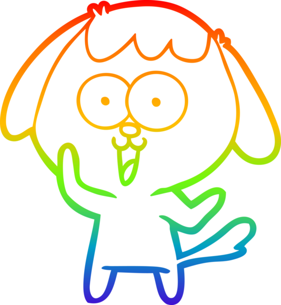 Gökkuşağı gradyan çizimi. Bir insan tarafından çizilmiş şirin bir köpek çizimi.