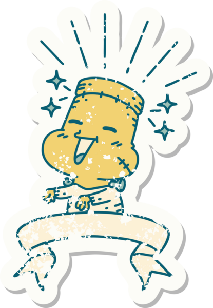 Dövme stili eski bir çıkartma Bir insan tarafından çizilmiş mutlu cadılar bayramı zombi canavarı