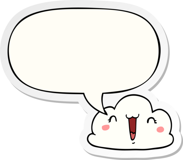 Bir insan tarafından çizilmiş baloncuk çıkartmalı şirin bir çizgi film bulutu.