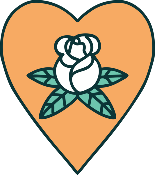 Bir insan tarafından çizilmiş kalp ve çiçeklerin ikonik dövme şekli