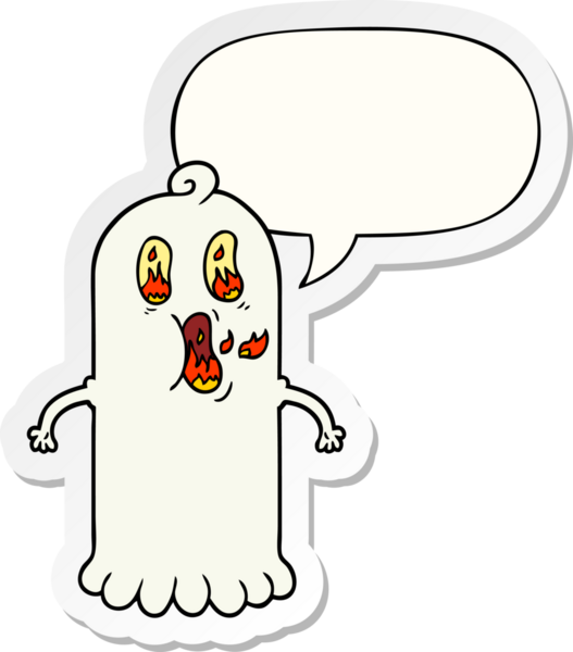 Bir insan tarafından çizilmiş, alev alev yanan gözleri olan karikatür hayaleti.