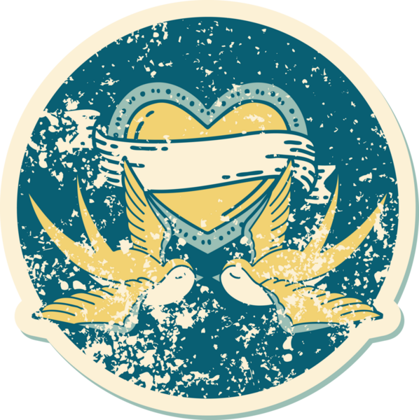 Kederli sembolik dövme stili kırlangıçlar ve bir insan tarafından çizilmiş sancaklı kalp.