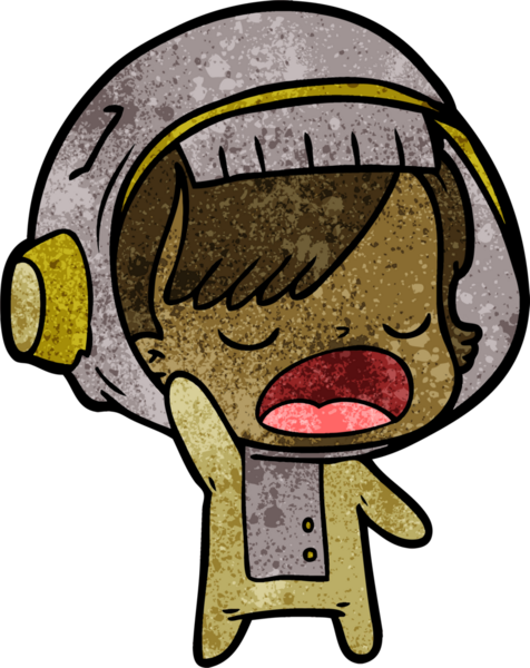 Karikatür astronot kadın bir insan tarafından çizilmiş.