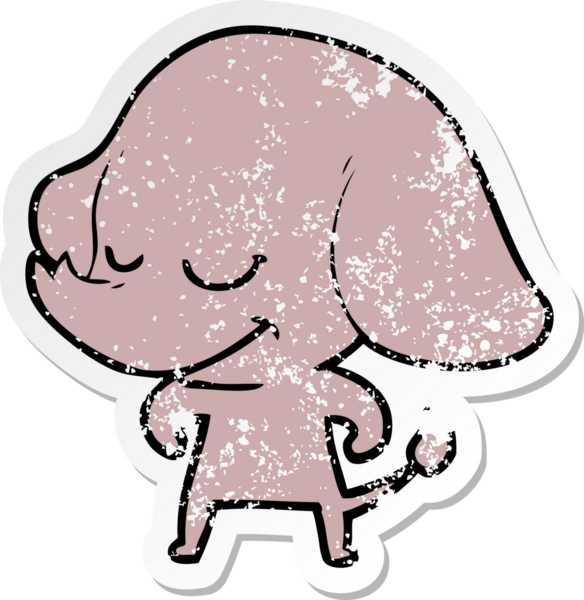 Bir insan tarafından çizilmiş gülümseyen bir filin sıkıntılı çıkartması.