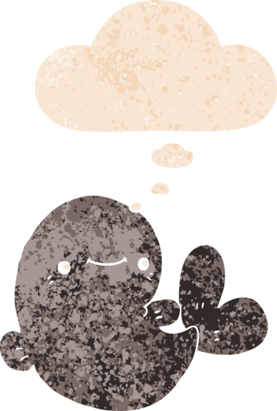 Düşünce baloncuklu çizgi film balinası grunge sıkıntılı retro dokulu bir insan tarafından çizilmiş