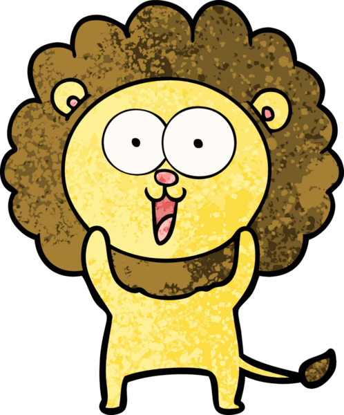 Bir insan tarafından çizilmiş mutlu çizgi film aslanı.