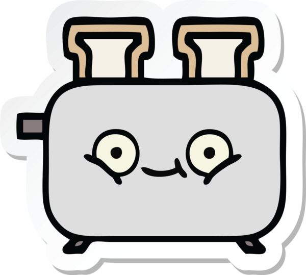 Bir insan tarafından çizilmiş bir tost makinesinin şirin bir karikatürü.