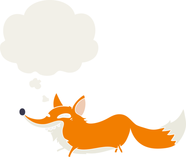 Düşünce baloncuğu insan tarafından çizilmiş sinsi tilki çizgi filmi.