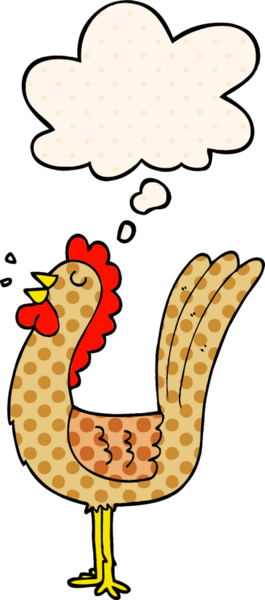 Çizgi roman tarzında bir insan tarafından çizilmiş düşünce kabarcığı olan çizgi film horozu.