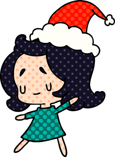 Bir insan tarafından çizilmiş Kawai kızının el çizimi Noel karikatürü.