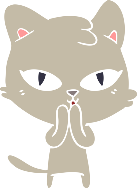 Bir insan tarafından çizilmiş düz renkli çizgi film kedisi