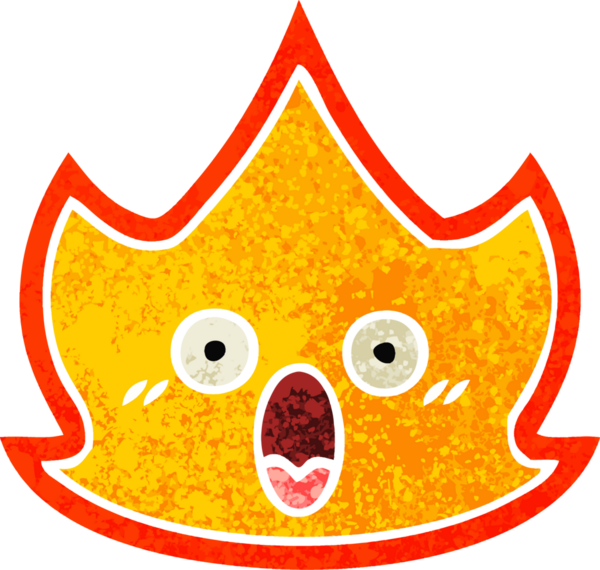 Bir insanın çizdiği ateşin retro illüstrasyon tarzı karikatürü