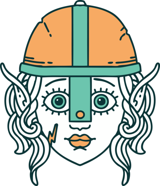 Retro Dövme Tarzı Elf Savaşçısı karakteri Bir insan tarafından çizilmiş