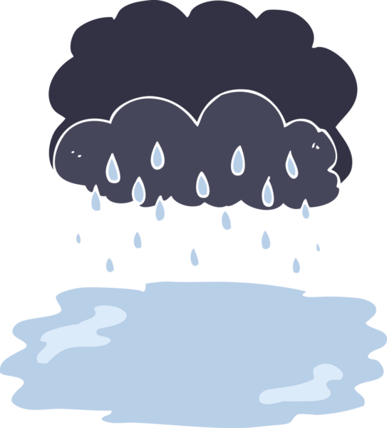 Bir insan tarafından çizilen düz renkli yağmur bulutu çizimi