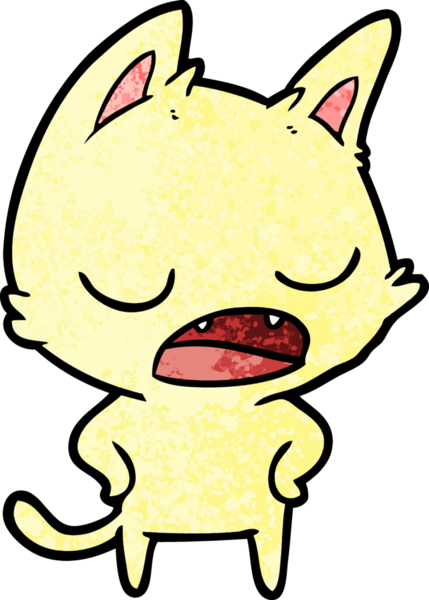 Bir insan tarafından çizilmiş konuşan kedi çizgi filmi.