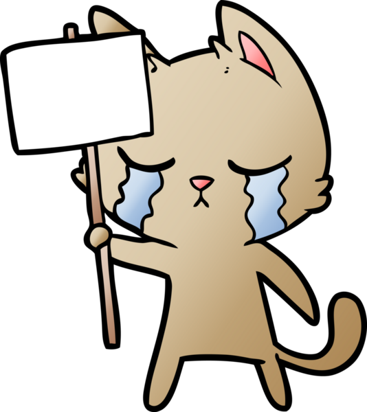 Bir insan tarafından çizilmiş ağlayan çizgi film kedisi.