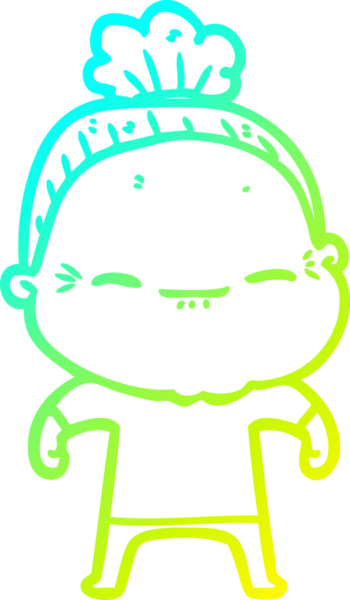 Bir insan tarafından çizilmiş barışçıl, yaşlı bir kadının soğuk çizgi çizimi.