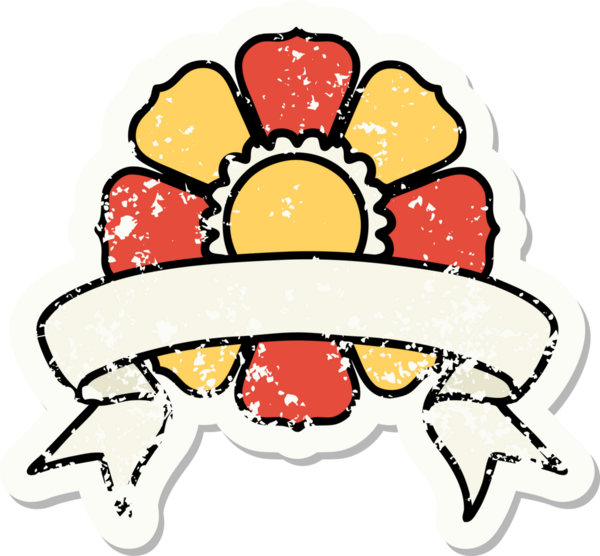 Bir insan tarafından çizilmiş çiçeğin bayrağını taşıyan eski bir etiket.