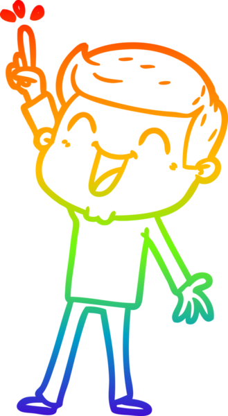 Gökkuşağı gradyan çizgi çizimi bir insan tarafından çizilmiş gülen bir karikatür adam