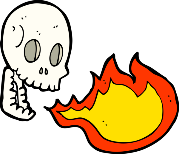 Bir insan tarafından çizilmiş ateş püskürten kafatası.