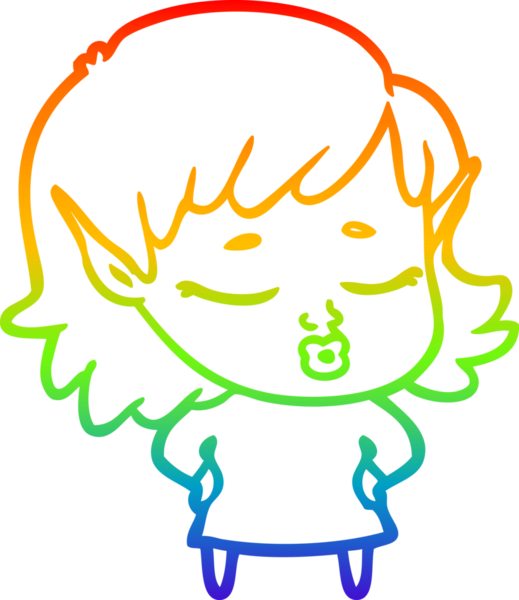 Gökkuşağı gradyan çizgisi bir insan tarafından çizilmiş güzel bir elf kızı çizimi