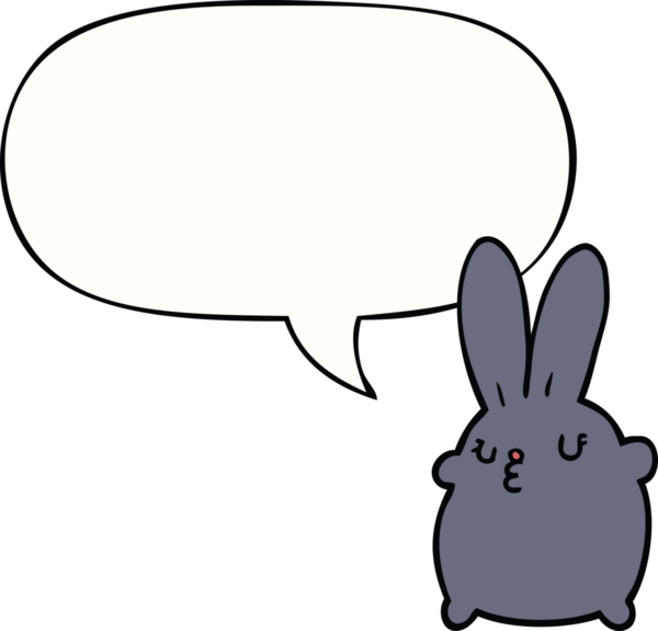 Bir insan tarafından çizilmiş konuşma balonlu şirin çizgi film tavşanı.