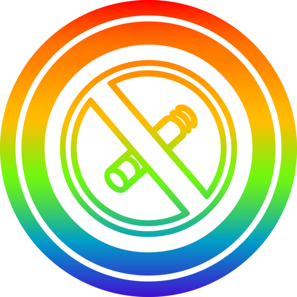 Bir insan tarafından çizilmiş gökkuşağı gradyanı olan sigara içilen dairesel simge yok
