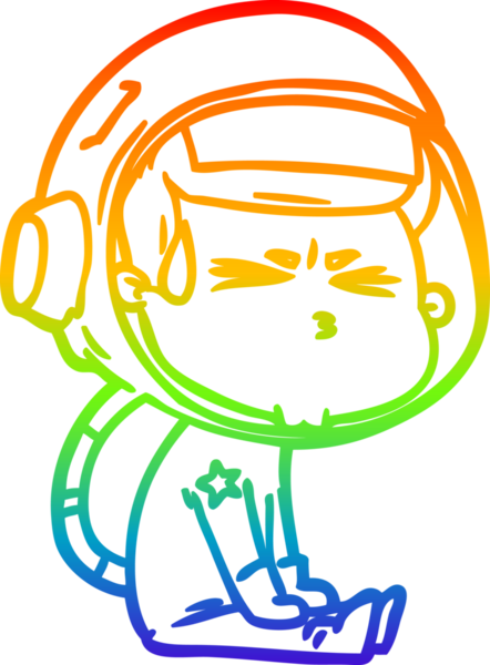 Bir insan tarafından çizilen gökkuşağı gradyan çizimi stresli astronot