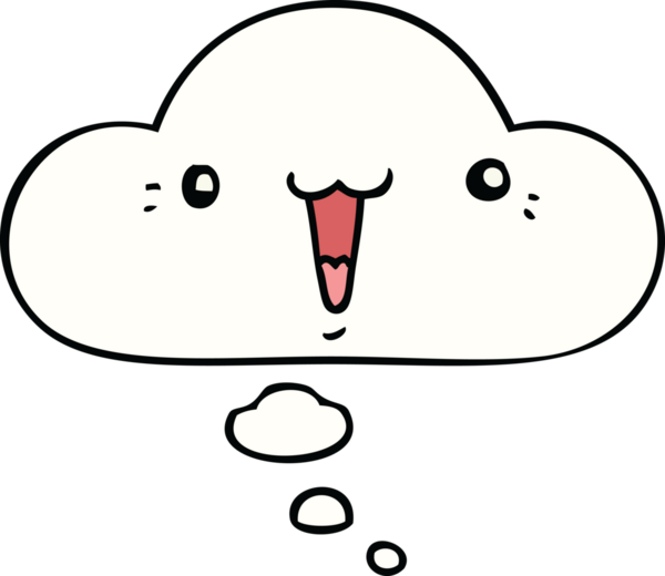 Bir insan tarafından çizilmiş düşünce kabarcığı olan sevimli çizgi film yüzü.