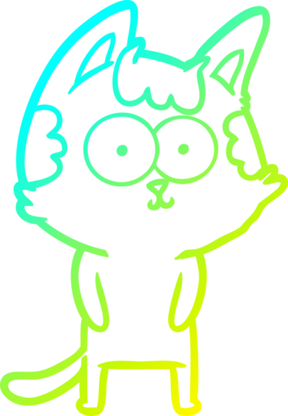 Bir insan tarafından çizilmiş mutlu çizgi film kedisinin soğuk gradyan çizgisi.