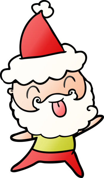 Bir insan tarafından çizilmiş Noel Baba şapkası takan sakallı bir adam.