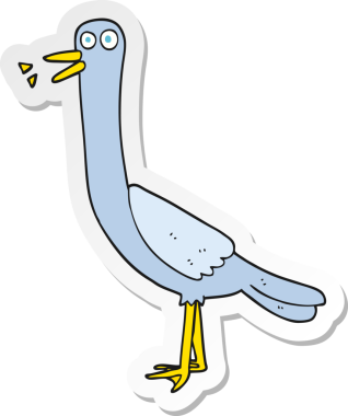 Bir insan tarafından çizilmiş çizgi film kuşunun çıkartması.