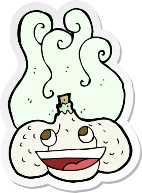 Bir insan tarafından çizilmiş mutlu sarımsak yapıştırması.