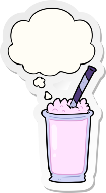 Düşünce baloncuklu karikatür milkshake 'i insan tarafından çizilmiş bir çıkartma gibi.