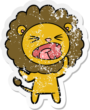 Bir insan tarafından çizilmiş kızgın bir aslanın sıkıntılı çıkartması