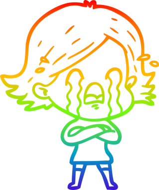 Gökkuşağı gradyan çizimi bir insan tarafından çizilmiş ağlayan bir çizgi kadın çizimi