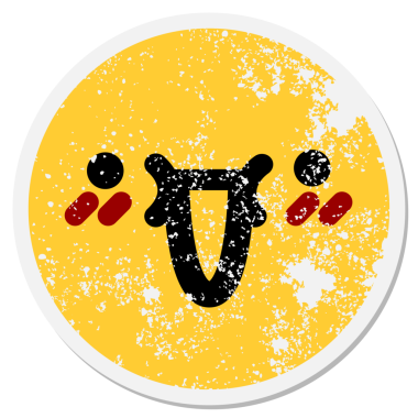 Bir insan tarafından çizilmiş sevimli kızaran mutlu yüz dairesel etiketi.