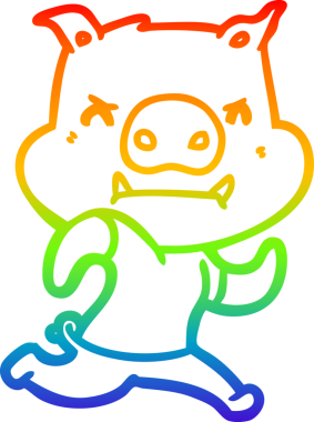 Gökkuşağı gradyan çizimi kızgın çizgi film domuzu bir insan tarafından çizilmiş