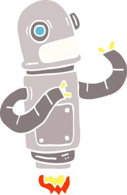 Bir insan tarafından çizilmiş düz renkli çizim uçan robot.