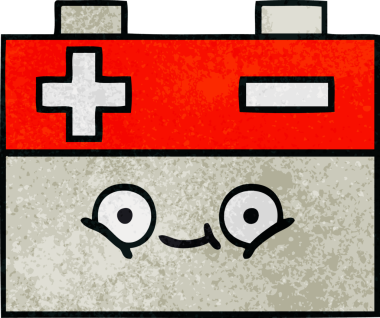 Bir insan tarafından çizilmiş bir araba aküsünün retro grunge desen karikatürü