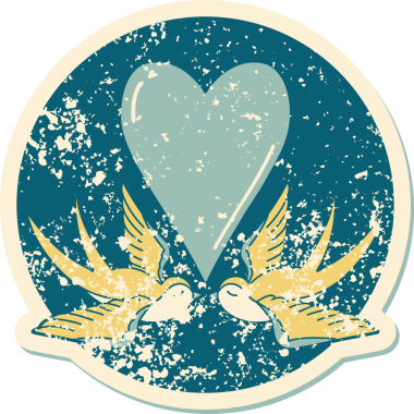 Kederli sembolik dövme stili kırlangıçlar ve bir insan tarafından çizilmiş kalp.